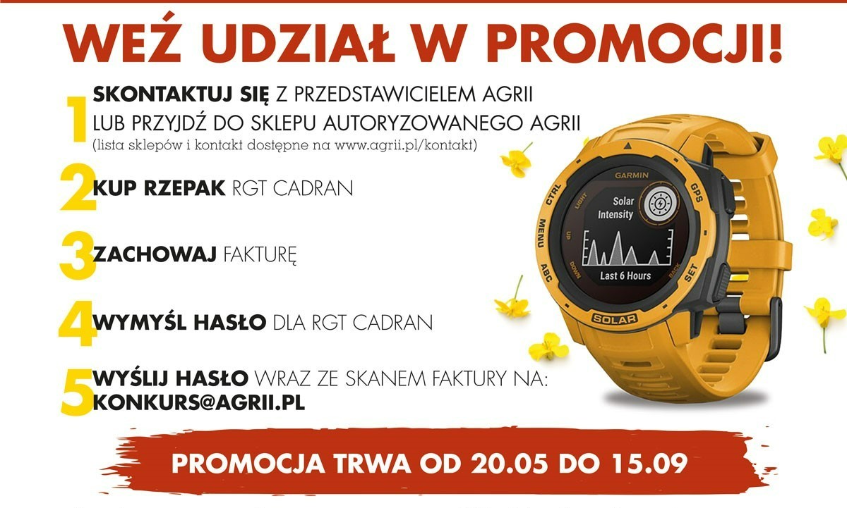 Promocja Agrii rzepak RGT Cadran Promocja Agrii rzepak RGT Cadran