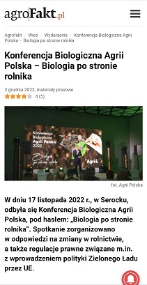 Konferencja Biologiczna Agrii Polska 2022 - Agrofakt
