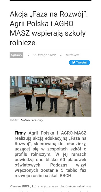 Akcja edukacyjna Agrii i&nbsp;AgroMasz Faza na&nbsp;Rozwój Wieści Rolnicze