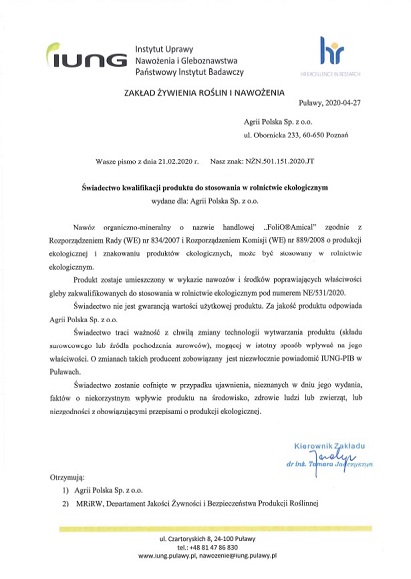 FoliQ Amical certyfikat ECO