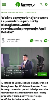 Konferencja Biologiczna Agrii Polska 2022 - farmer 