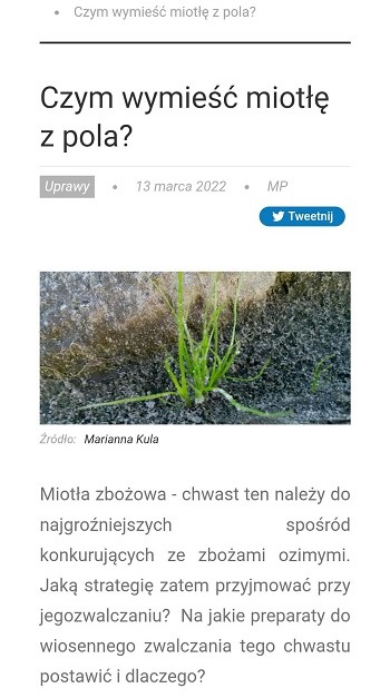 Agrii Polska w Wieściach rolniczych - Czym wymieść miotłę z pola?