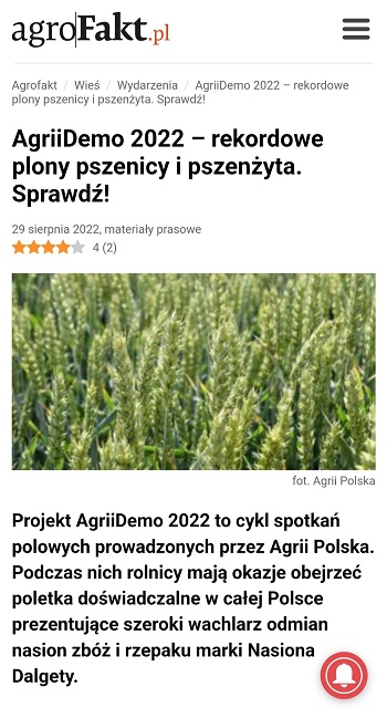 AgriiDemo 2022 - rekordowe plony pszenicy i pszenżyta