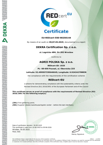 Certyfikat REDcert Agrii Polska