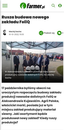 Farmer - otwarcie zakładu produkcyjnego foliq